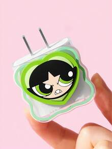 THE POWERPUFF GIRLS X SHEIN 數據線保護套，適用於 iPhone 充電器，4 件組手機線材保護套，充電器保護套（不含數據線） - 綠色 - 查看 6