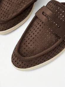 Mnmlis Retro Webbing Decorative Hollow Muller Drag Girl, Simple Baotou Lefu Half Drag, Commuter Casual Flat Bottom Sandals - Coffee - View 4