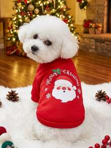 PETSIN 1 Pc Christmas Santa Claus Red Fruit Printed Pet Red Christmas Breathable Pet Clothes - Multicolor - View 4