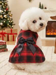 PETSIN Red & Black Plaid Bow Decor Pet Dress, Cute For Cats And Dogs - Red - View 4
