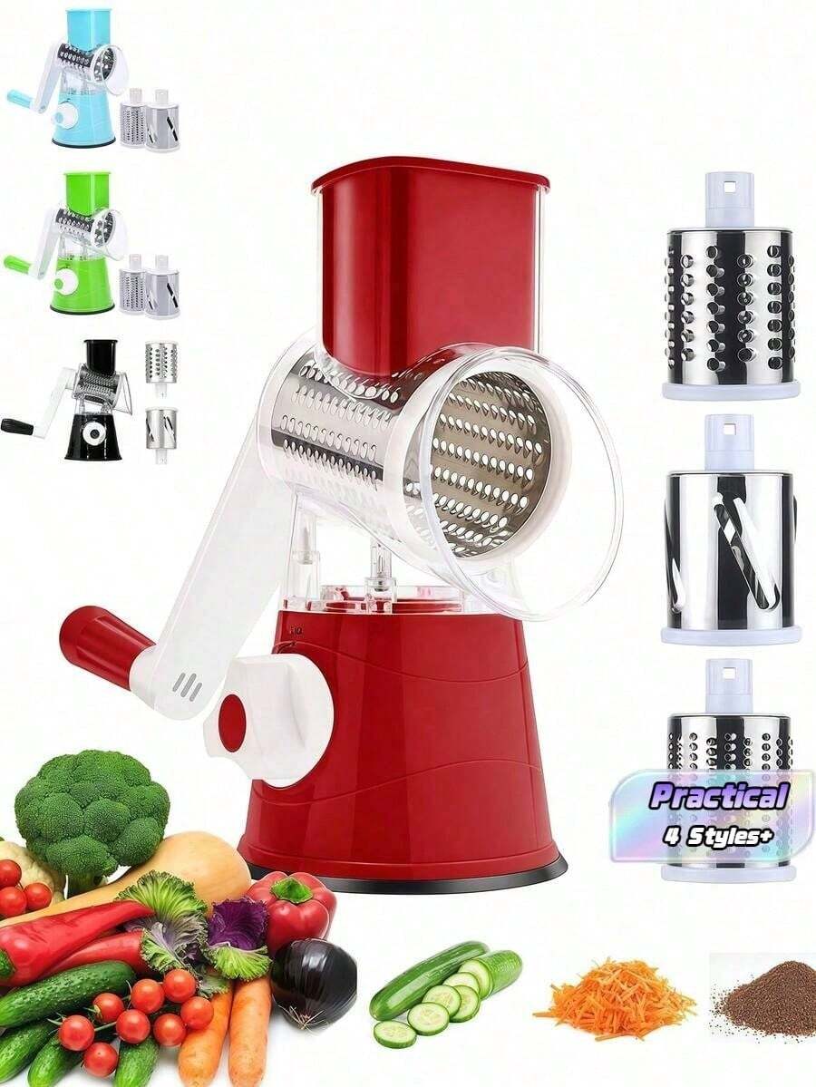 Set Parutan Keju Putar, Parutan Dapur 3 Mata Pisau, Pencincang Sayuran, Parutan Keju dan Kacang Cepat - MultiWarna - View 1