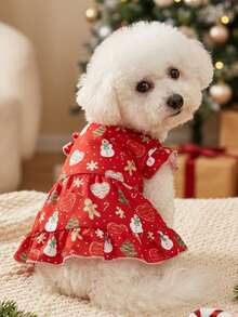 PETSIN 1 Cute Christmas Printed Red Dress Princess Dress Pet Bubble Sleeve Skirt - Multicolor - View 3