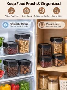1PC Airtight Food Storage Containers With Black Lids, Plastic Sealed Kitchen Pantry Organizer Jars, Stackable Clear Canisters For Grain, Pasta, Nuts, Beans, Dry Food, Household Kitchen Storage & Organization - Black - View 6