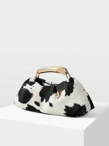 MOTF PREMIUM TAS TANGAN WANITA MODIS, BAHAN LEMBUT BERMOTIF SAPI RETRO, PEGANGAN PERANGKAT KERAS YANG MEWAH, UNTUK KEGUNAAN SEHARI-HARI, PERJALANAN, BELANJA, PERJALANAN, FESTIVAL - Pola susu - View 2