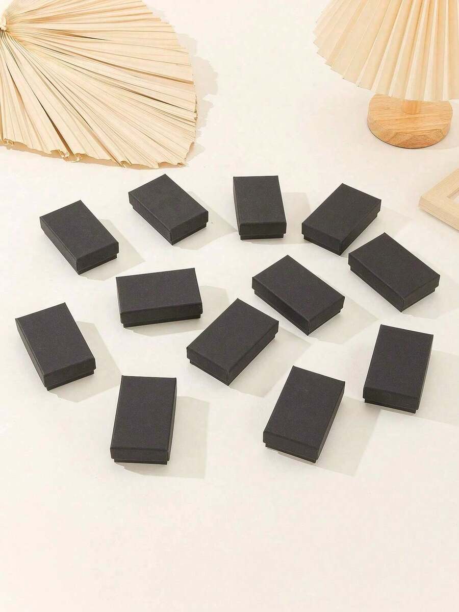 12pcs Simple & High-Grade Jewelry Packaging Box For Earrings, Rings, Necklaces, Pendants, Suitable For Holiday Gifts Packaging - Black - View 1