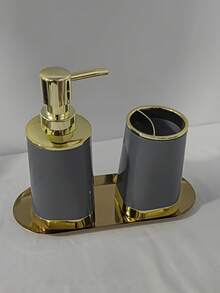 3Pcs Bathroom Countertop Set, Soap Dispenser Toothbrush Holder With Golden Tray, Gold Rim Vanity Storage Organizer, Modern Bathroom Decor, Multi Color Options - Multicolor 6 - View 14