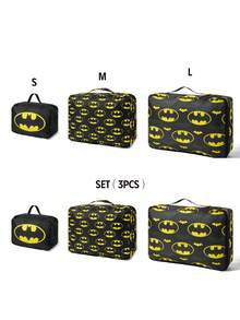 BATMAN X SHEIN 黑黃蝙蝠圖騰旅行收納袋，S/M/L 尺寸，拉鍊開合，衣物分類行李收納袋，適用旅行與商務出差 - 黑黃色 - 查看 11