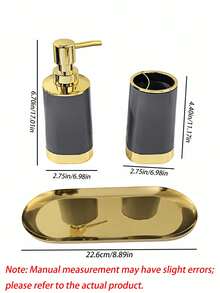 3Pcs Bathroom Countertop Set, Soap Dispenser Toothbrush Holder With Golden Tray, Gold Rim Vanity Storage Organizer, Modern Bathroom Decor, Multi Color Options - Multicolor 6 - View 3