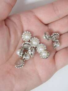 10-500pcs 12mm White Pearl Flower, Center Inlaid With White Pearl, Surrounded By Small White Rhinestones, Sunflower Pattern, Shiny Button Rhinestone Flower, DIY Handmade Accessories, Suitable For Floral Headwear And Clothing Decoration - 12mm White Pearl Flower - View 3