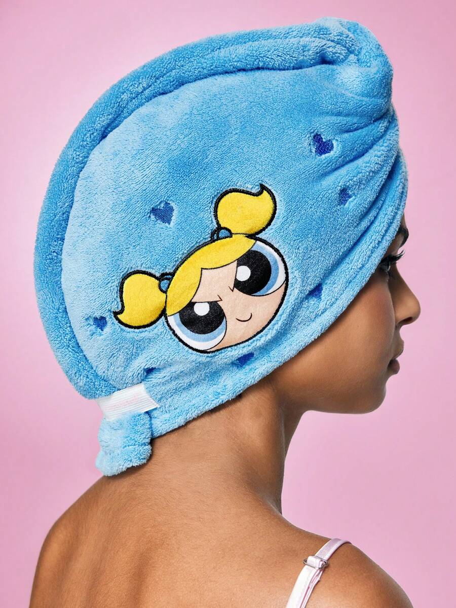 THE POWERPUFF GIRLS X SHEIN 1件裝卡通乾髮帽,適用於不同髮量,家用浴室裝飾 - 藍色 - 查看 1