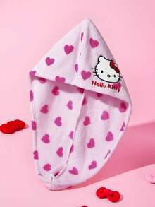 HELLO KITTY AND FRIENDS | SHEIN 1件裝愛心卡通貓刺繡吸水乾髮帽，吸水材質，適合所有髮量 - 粉色 - 查看 1