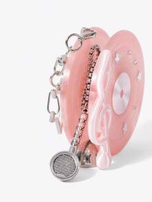Viva Strut Fashionable Street Sweet And Cool Spice Girl Y2K Pink Record Note Metal Headphone Storage Pendant - Pink - View 6