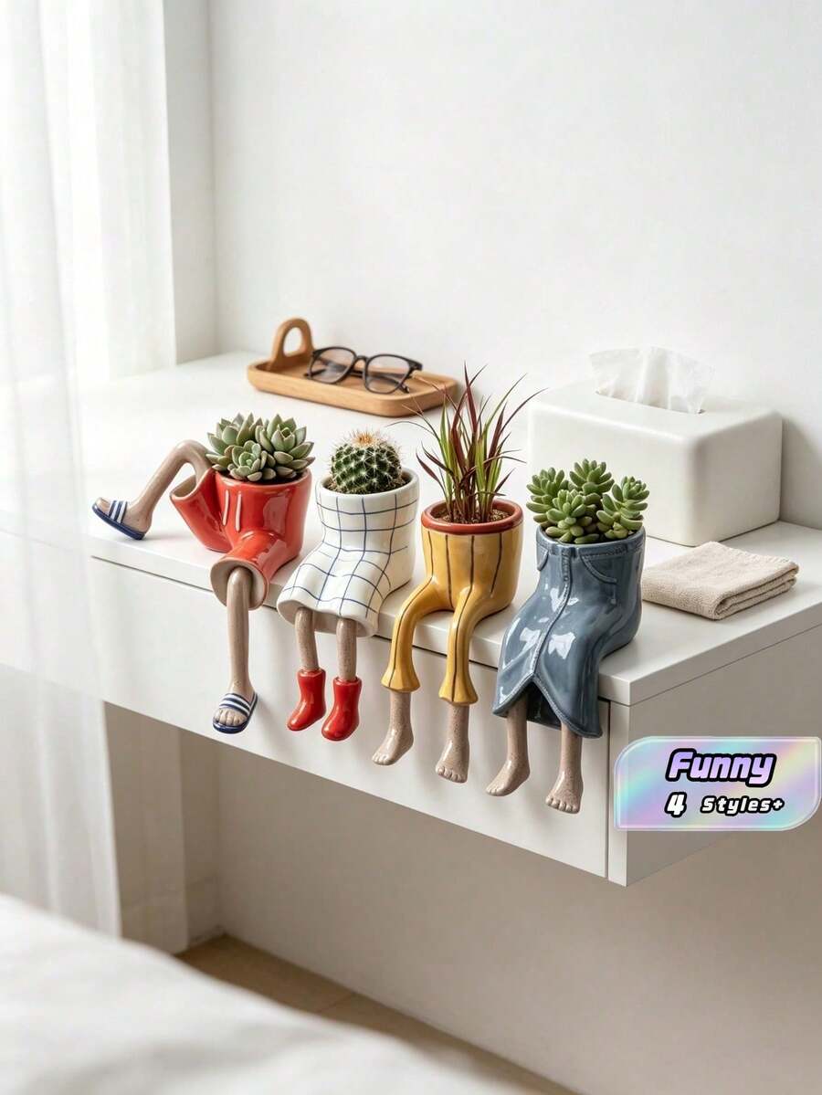 1pc Funny Leg Resin Succulent Planter Shelf SitterFlower Pot Creative Humanoid Shape Desktop DecorPlant Container Gift For Plant Lovers Home Office Ornament - multicolor - View 1