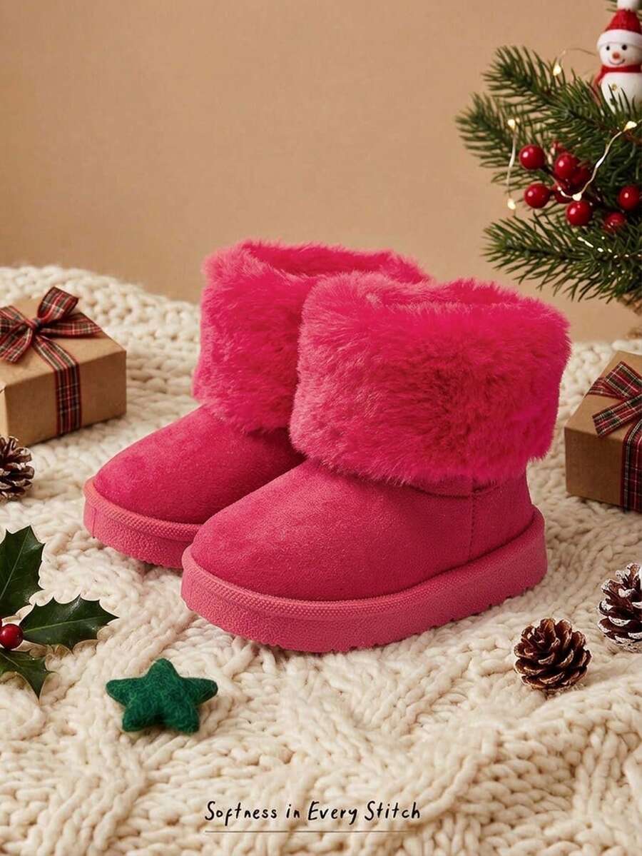 Cozy Pixies 女童紅色時尚百搭易穿脫舒適保暖抓絨休閒雪地靴 冬季校園穿著 聖誕節新年情人節 - 紅色 - 查看 1