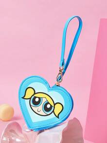 THE POWERPUFF GIRLS X SHEIN 愛心造型迷你零錢包，附金屬掛鉤設計，可作為包包吊飾，可收納硬幣、耳機線、小飾品及其他小物品 - 藍色 - 查看 2