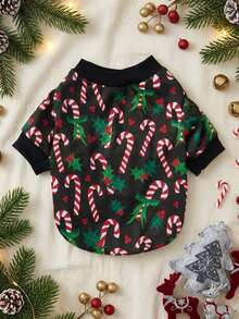 PETSIN Artist 1pc Christmas Candy Pattern Cute Printed Black Pet Sweatshirt Without Hat For Cats And Dogs - Multicolor - View 2