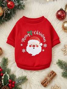 PETSIN 1 Pc Christmas Santa Claus Red Fruit Printed Pet Red Christmas Breathable Pet Clothes - Multicolor - View 1