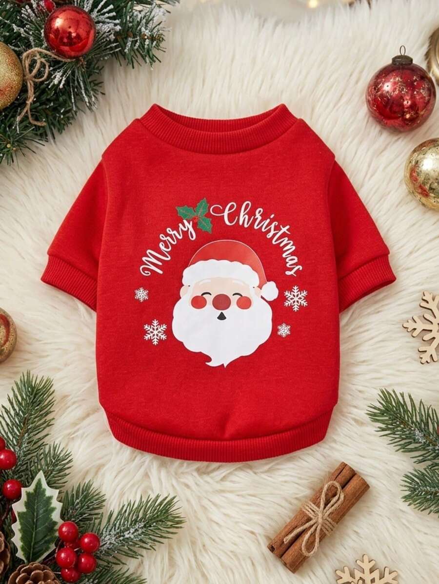 PETSIN 1 Pc Christmas Santa Claus Red Fruit Printed Pet Red Christmas Breathable Pet Clothes - Multicolor - View 1