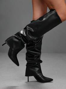 CUCCOO SZL Outdoor Women Pointed Stiletto PU Fabric Stylish Simple Comfortable Daily Party Banquet Side Zipper Boots Fall Boots - Black - View 9