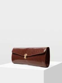 MOTF LADIES FASHION BROWN CLUTCH BAG, EXQUISITE RETRO CROCODILE PATTERN PU BAGUETTE BAG, FOR PARTIES, PARTIES, SHOPPING, WEDDINGS, DRESS MATCHING - Brown - View 2