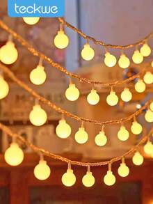 Teckwe 1pc Home Decor White Ball LED String Lights,Battery Power Indoor Room Wall Decor LED Fairy Star Lights,Girls' Bedroom Decor Light String,Wedding Decor,Birthday Party Decor Lights,Christmas Tree Decorative Ball Light String - White - View 2