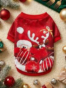 PETSIN 1pc Cute Santa Claus Elk Snowflake Christmas Ball Pattern Pet Soft And Comfortable Pet Clothes - Multicolor - View 1