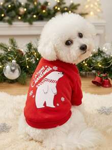 PETSIN 1 Pc Pet Christmas Arctic Bear Letter Print Red Sweatshirt - Multicolor - View 2