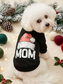 PETSIN 1pc Red And White Plush Christmas Hat With MOM Letter Pattern Print, Soft And Comfortable, Warm Pet Clothing - Multicolor - View 3