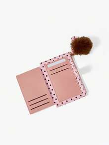 Viva Strut 1pc Women's Fashionable Simple Fresh Pink Dark Coffee Dot Imitation Leather Fur Ball Pendant Short Wallet, Multi-Card Space - Pink - View 5