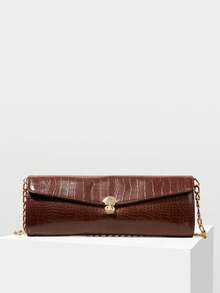 MOTF LADIES FASHION BROWN CLUTCH BAG, EXQUISITE RETRO CROCODILE PATTERN PU BAGUETTE BAG, FOR PARTIES, PARTIES, SHOPPING, WEDDINGS, DRESS MATCHING - Brown - View 5