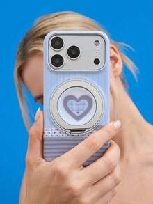 ShellaStory The Magnetic Rotating Stand Is Suitable For The Apple 17 Pm Phone Case, Phone 16 Love Bleeding Patchwork 18 Korean Style, Fashion, Personality, Creativity, Retro Style, Geometry, Simple Style, Clash Color Style, Niche, Light Luxury Style, Ins Style. - Blue - View 2