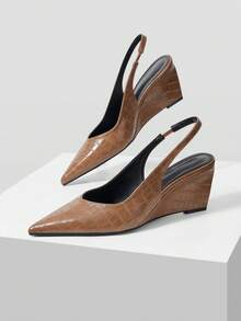 Mnmlis Pointed Wedge Heel Elegant And Simple Backspace Commuter Versatile Wedge Heel Shoes Fall Shoes - Khaki stone pattern - View 5