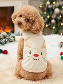 PETSIN 1 Printed Pet Vest With A Deer Head Pattern, Christmas Themed Casual Style, Warm, Breathable And Comfortable Pet Clothing - Multicolor - View 4