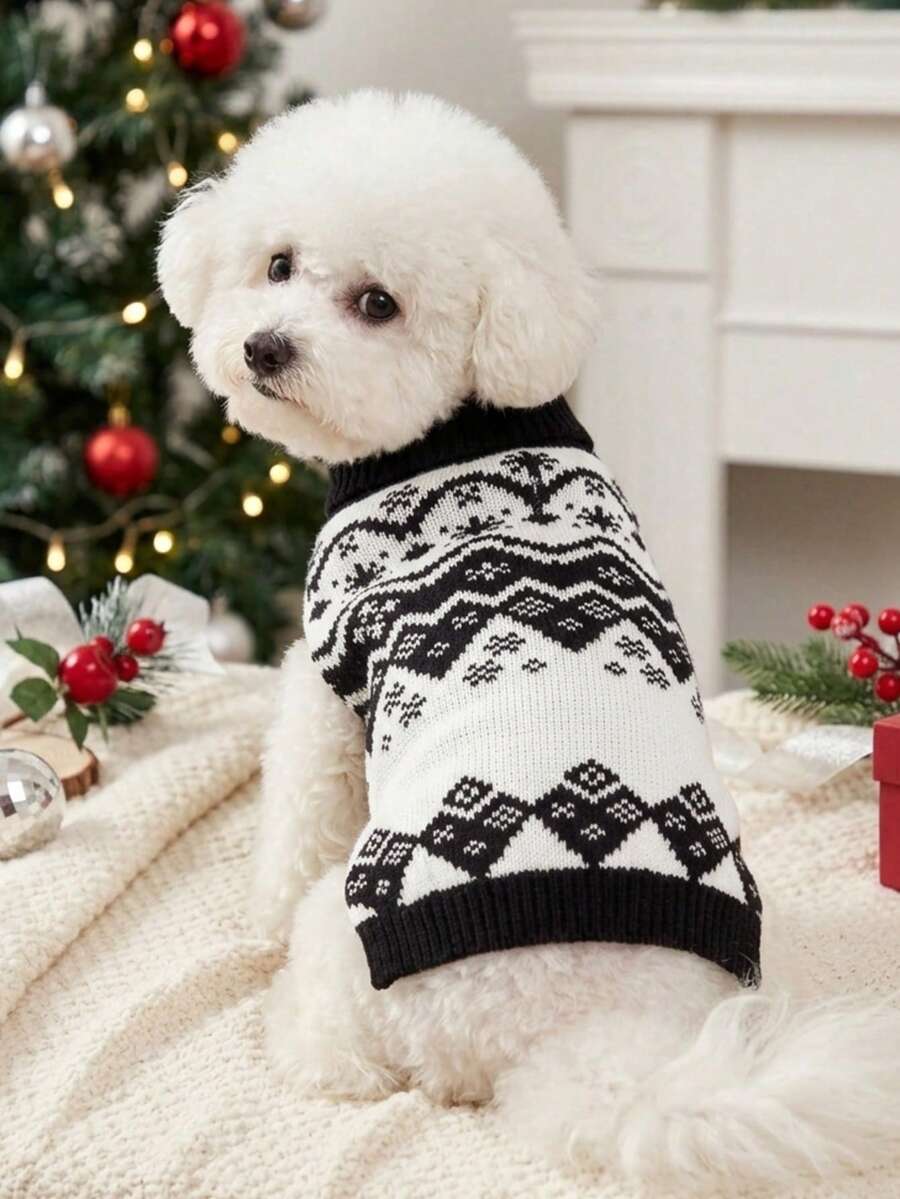 PETSIN 1pc Christmas Pet Cat Dog Universal Green Diamond Grid Elk Snowflake Cute Pattern Jacquard Knitted Elastic Comfortable Dog Christmas Sweater - Multicolor - View 1