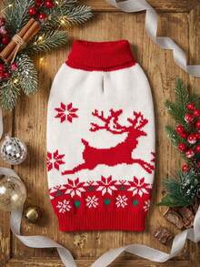 PETSIN 1pc Christmas Pet Cat Dog Universal Green Diamond Grid Elk Snowflake Cute Pattern Jacquard Knitted Elastic Comfortable Dog Christmas Sweater - Multicolor - View 5
