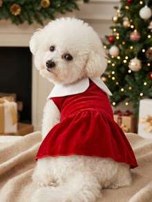 PETSIN 1pc Red & White Plaid Pattern Elegant French Style Pet Dress - Multicolor - View 2