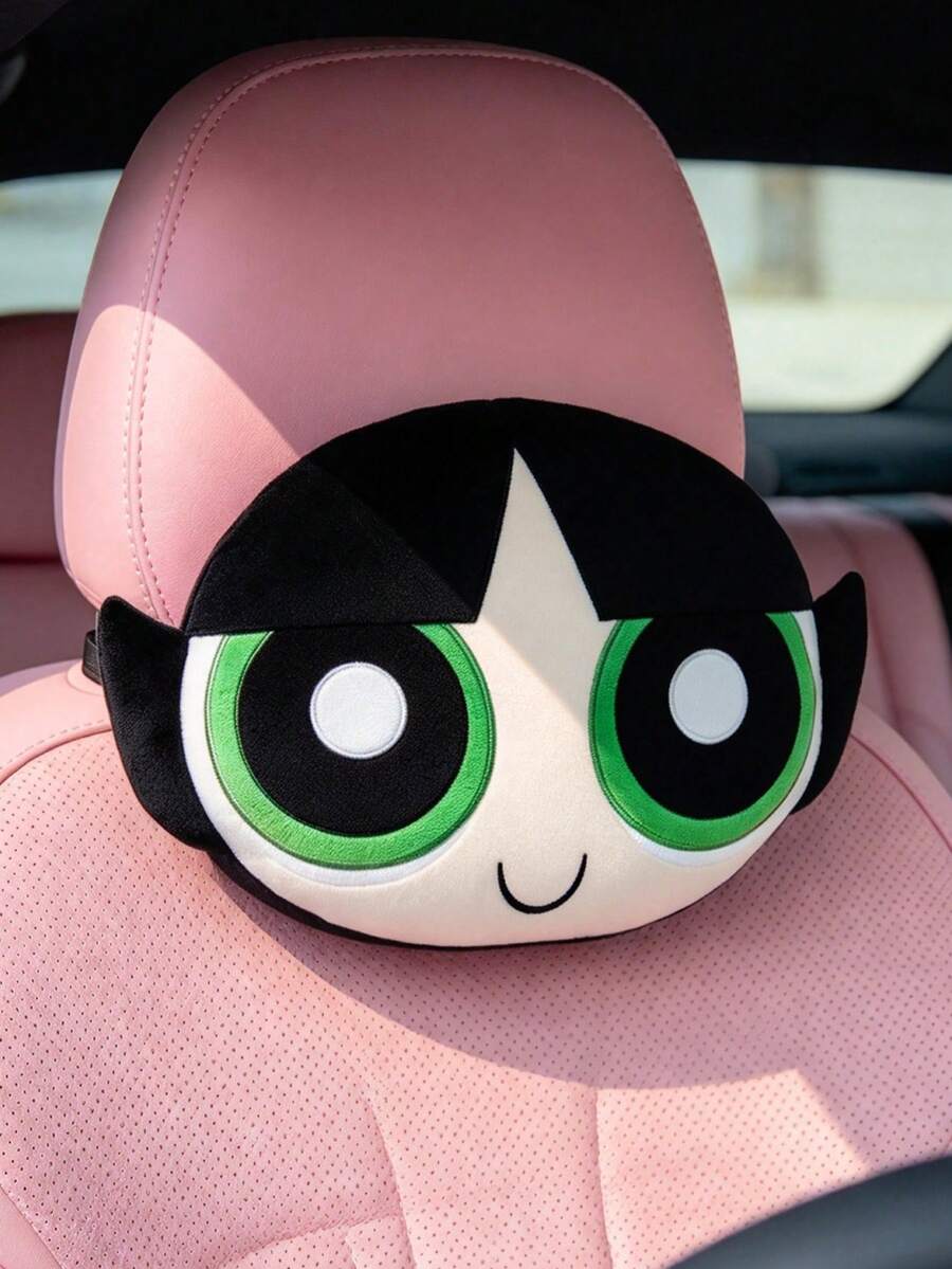 THE POWERPUFF GIRLS X SHEIN 1件裝 Buttercup 車用座椅頸枕,彈性帶適用於大多數車型,可愛卡通設計裝飾枕,可用於車內 - 綠色 - 查看 1