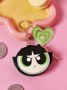 THE POWERPUFF GIRLS X SHEIN Contrasting Color Mini Keychain Change Bag, With Acrylic Pendant, Zipper Small Storage Bag, Can Store Coins, Suitable For Young People, Hang It In The - Green - View 2