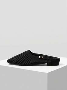 Mnmlis Classic Square Toe Fringe Decor Mules - Black - View 5