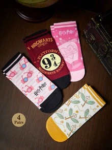 HARRY POTTER X SHEIN 4雙 女款日常穿著襪子 - 雜色 - 查看 1