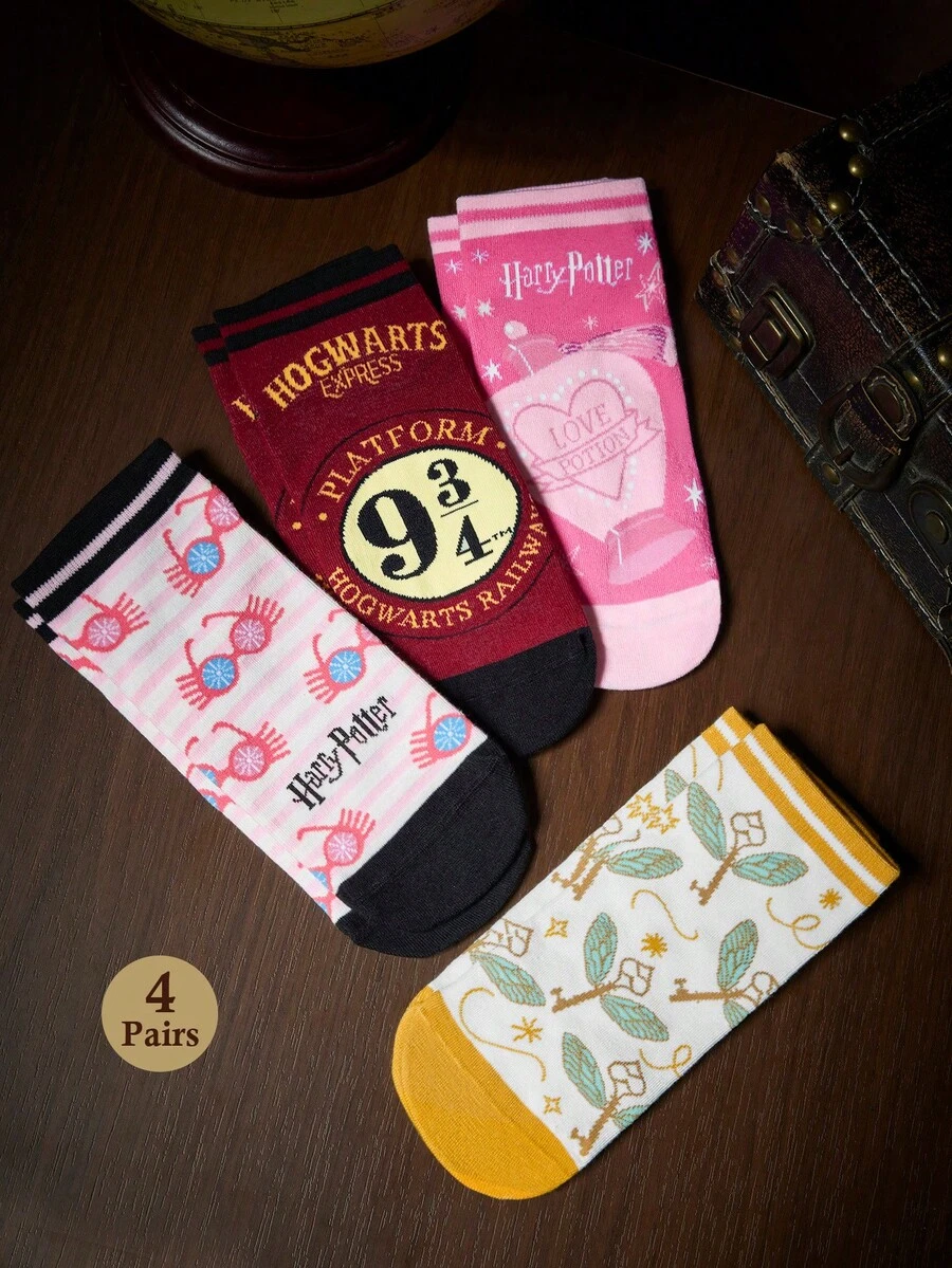 HARRY POTTER X SHEIN 4雙 女款日常穿著襪子 - 雜色 - 查看 1