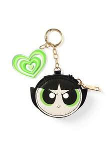 THE POWERPUFF GIRLS X SHEIN Contrasting Color Mini Keychain Change Bag, With Acrylic Pendant, Zipper Small Storage Bag, Can Store Coins, Suitable For Young People, Hang It In The - Green - View 5