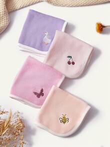 Cozy Pixies 4-Pack Baby Embroidered Butterfly Cherry Cute Pattern Washable Small Square Towel, Easy To Clean, Skin-Friendly And Comfortable, Made Of Towel Materia - Multicolor - View 4