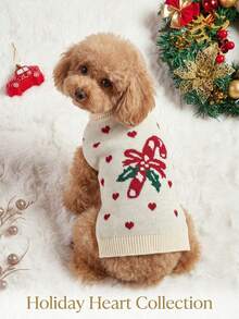 PETSIN 1pc Apricot Knitted Turtleneck Sweater With Cute Christmas Candy Cane & Heart Pattern, For Cats & Dogs - Multicolor - View 3