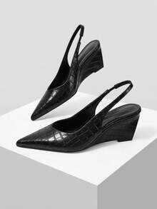 Mnmlis Pointed Wedge Heel Elegant And Simple Backspace Commuter Versatile Wedge Heel Shoes Fall Shoes - Black stone pattern - View 5