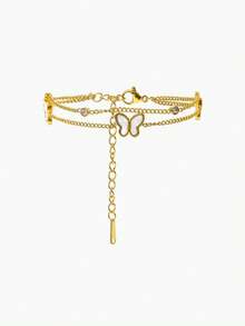 Vandermere 1 Piece Fashionable Butterfly Double-Layer Stainless Steel 18K Women's Bracelet - Gold - View 2