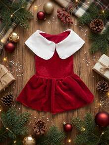 PETSIN 1pc Red & White Plaid Pattern Elegant French Style Pet Dress - Multicolor - View 4