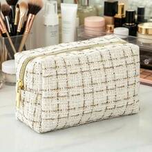 Small Tweed Pencil Case, Large Capacity Stationery Pouch For Students, Portable Travel Storage Bag, Black & White Plaid Makeup Bag, Waterproof Organizer, Back To School & Christmas Gift - xiaoxiangfeng - View 7