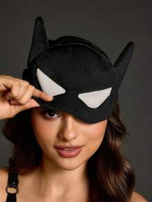 BATMAN X SHEIN 1Pc Cartoon Embroidered Blindfold, Soft Material, Strong Shading Power, Suitable For Going Out For Travel, Office Lunch Break - Black - View 7