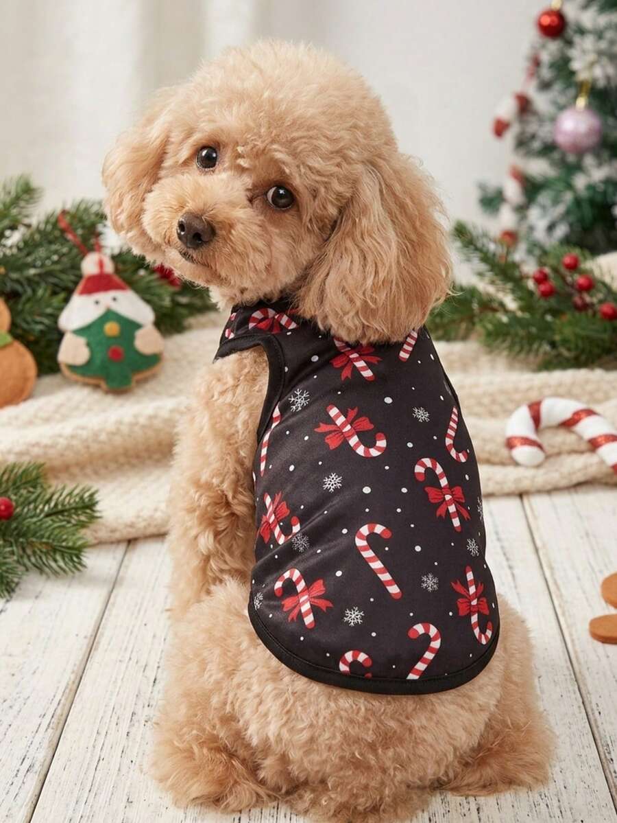 PETSIN 1 pieza Chaleco para mascotas transpirable y ligero con patrón de bastón de caramelo navideño, nuevo diseño - Multicolor - Ver 1